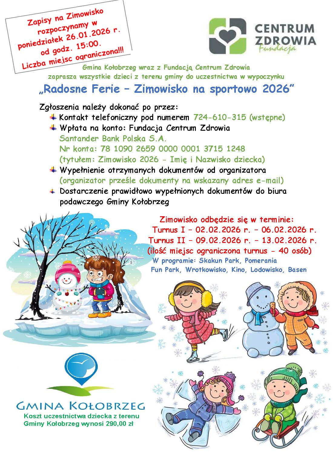 Plakat Radosne Ferie &ndash; Zimowisko na sportowo 2026