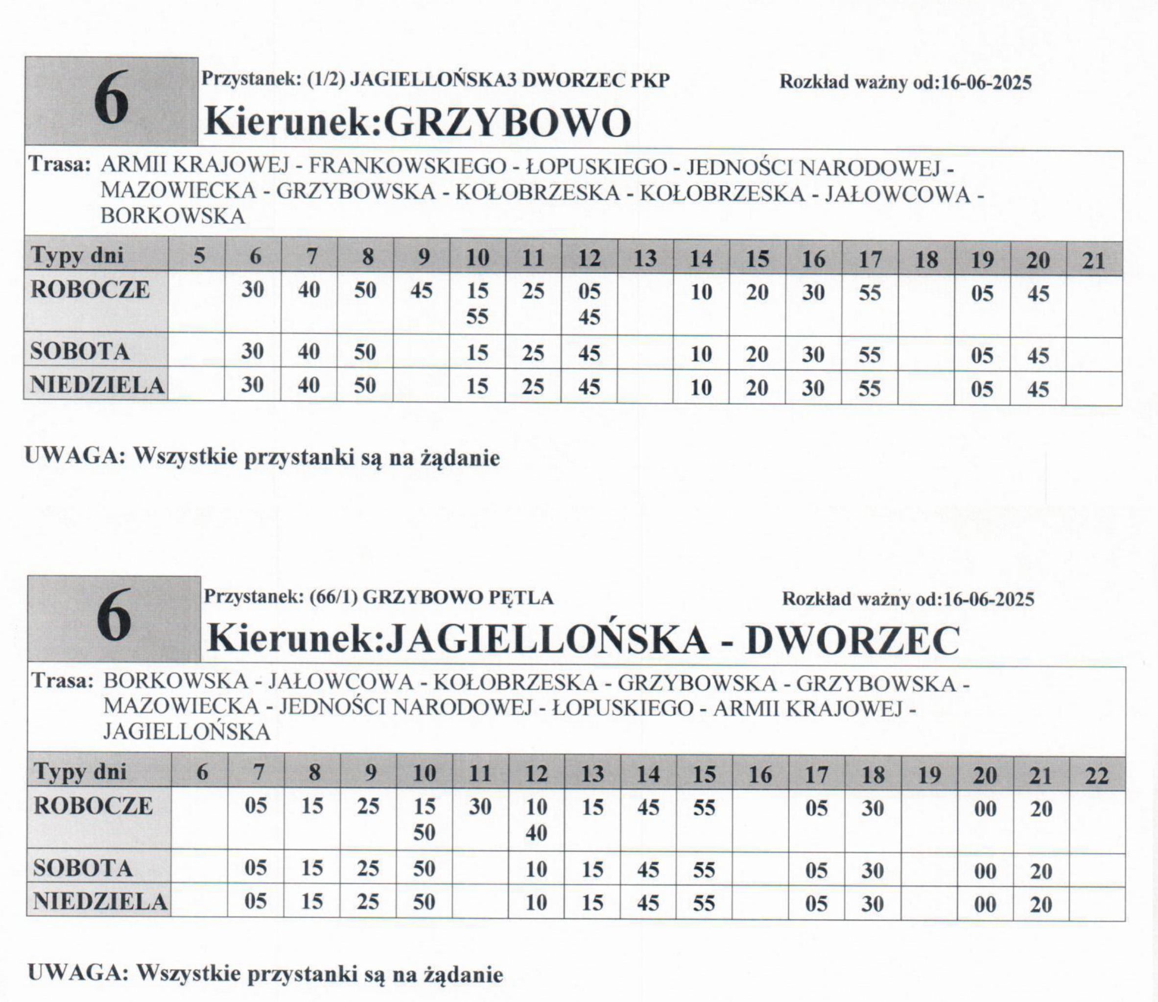 Rozkład jazdy linia 6